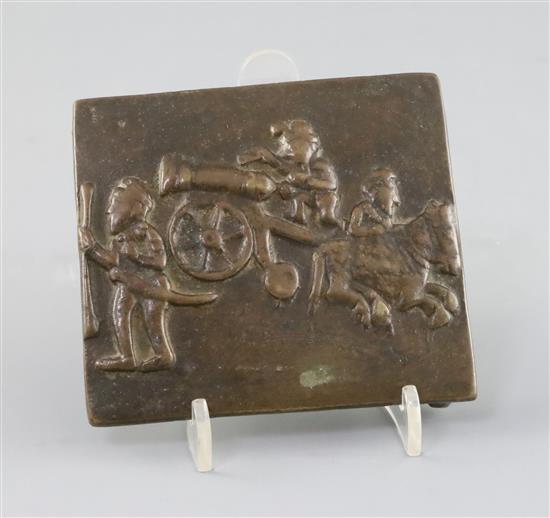 A 18th/19th century Indian bronze belt buckle, W. 9.3cm